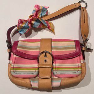 Coach Soho Twill Pastel Striped Hobo Flap Leather Bag # L 053-1886.